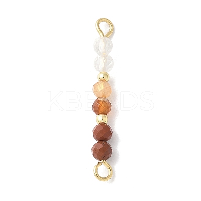 Faceted Round Natural Quartz Crystal & Carnelian & Red Jasper Beaded Connector Charms PALLOY-JF03530-01-1