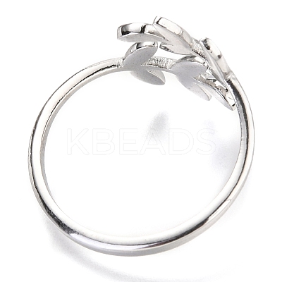 Non-Tarnish 304 Stainless Steel Leaf Cuff Rings X-STAS-H142-01P-1