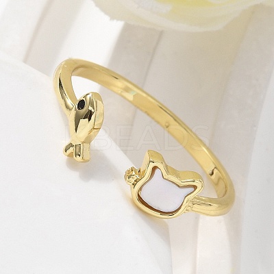 Brass Enamel Cuff Rings for Women RJEW-C126-07G-1