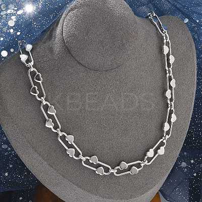 304 Stainless Steel Oval Heart Link Chain Necklaces for Women NJEW-B123-01P-1