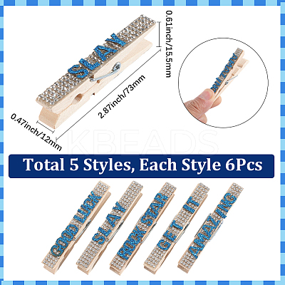 30Pcs 5 Styles Cheerleading Rhinestone Spirit Clips AJEW-SP0002-58A-1