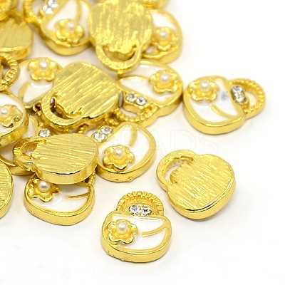 Nickel Free Golden Tone Alloy Rhinestone Enamel Cabochons ENAM-J472-04G-NF-1