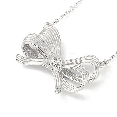 304 Stainless Steel Crystal Rhinestone Cable Chain Bowknot Pendant Necklaces for Women NJEW-C055-08P-1