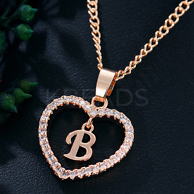 Alloy Crystal Rhinestone Heart with Initial Pendant Necklaces WGD4CFD-02-1