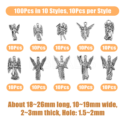 100Pcs 10 Styles Tibetan Style Alloy Pendants FIND-DC0004-24-1