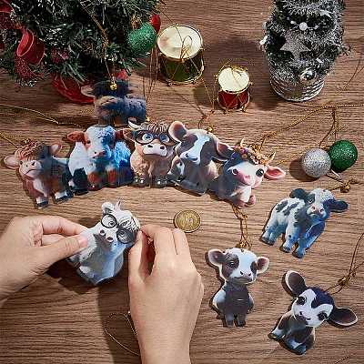 10Pcs 10 Styles Cartoon Cattle Acrylic Pendant Decorations HJEW-OC0001-33-1