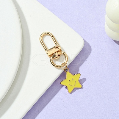 Star with Smiling Face Alloy Enamel Pendant Decorations HJEW-YW00010-01-1