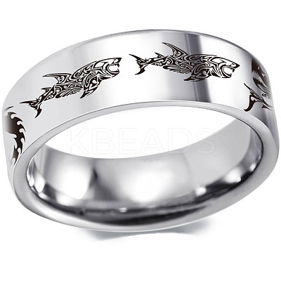 Shark Pattern 201 Stainless Steel Finger Rings FS-WG835B4-10-1