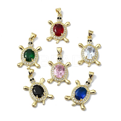 Rack Plating Real 18K Gold Plated Brass Micro Pave Cubic Zirconia Pendants KK-B084-06G-1