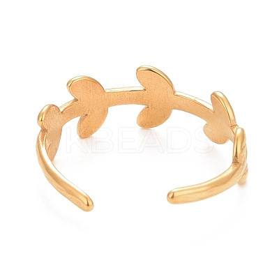 Ion Plating(IP) 304 Stainless Steel Leaf Wrap Open Cuff Ring for Women RJEW-C025-15G-1