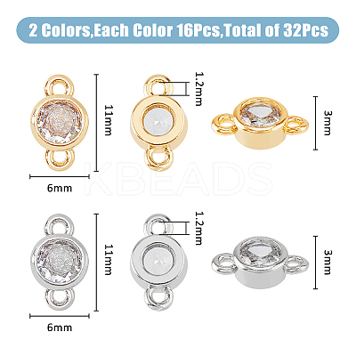32Pcs 2 Colors Eco-Friendly Rack Plating Brass Pave Clear Cubic Zirconia Connector Charms KK-FH0007-31-1