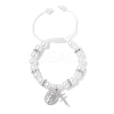 Adjustable Plastic Imitation Pearl Cubic Zirconia Braided Bead Bracelets PW-WGD1F75-01-1