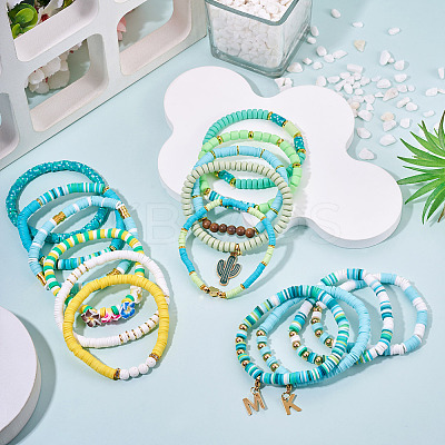 15Pcs Polymer Clay Heishi Beads Stretch Bracelets Sets BJEW-TA00679-1