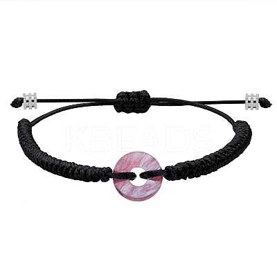 Synthetic Cherry Quartz Glass Donut Braided Bead Bracelet BJEW-SW00047-07-1