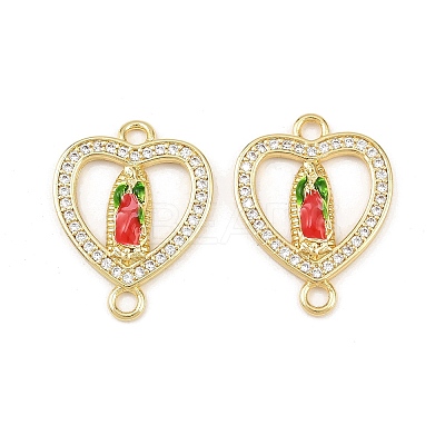 Brass Micro Pave Clear Cubic Zirconia Virgin Mary Connector Charms KK-L251-20G-01-1