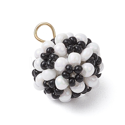 Glass Seed Beaded Round Pendants PALLOY-MZ00525-01-1