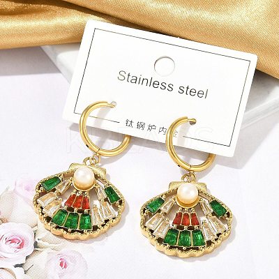 Ion Plating(IP) 304 Stainless Steel Micro Pave Cubic Zirconia Hoop Earrings EJEW-A119-07G-1