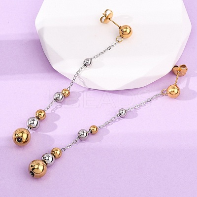 304 Stainless Steel Two Tone Round Tassel Stud Earrings EJEW-A136-05A-GP-1