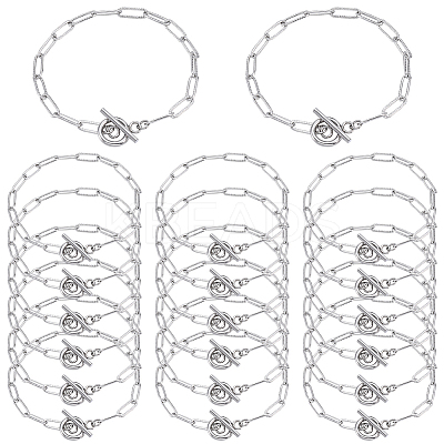 20Pcs 304 Stainless Steel Textured Paperclip Chain Bracelets BJEW-SP0001-02-1