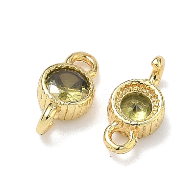 Brass Pave Cubic Zirconia Flat Round Connector Charms KK-P348-11G-02-1