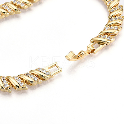 Brass Micro Pave Clear Cubic Zirconia Leaf Link Chain Bracelets for Women ZIRC-T016-08G-1