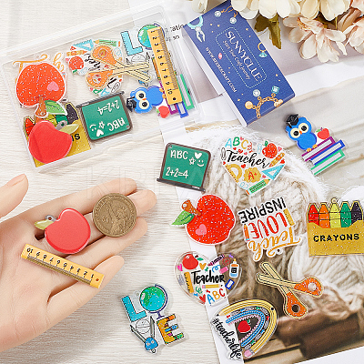 24Pcs 12 Styles Study Style Opaque Acrylic Sided Pendants MACR-SC0001-62-1