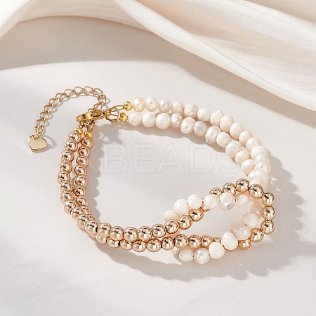 Natural Pearl & Synthetic Non-magnetic Hematite Beaded Bracelets for Women BJEW-JB13364-02-1