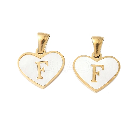 304 Stainless Steel Pave Natural White Shell Heart with Initial Slice Pendants STAS-R168-25G-F-1