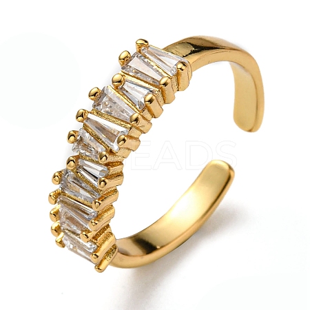 Rack Plating Brass Open Cuff Rings with Cubic Zirconia KK-D026-37G-1