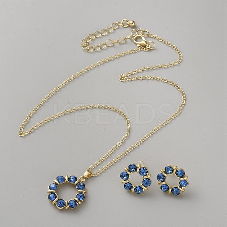 Wreath Alloy Rhinestone Pendant Necklace & Stud Earring Sets SJEW-WH0009-08B-1