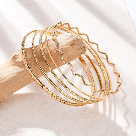 5Pcs 304 Stainless Steel Bangle Set for Women BJEW-S162-01C-G-1