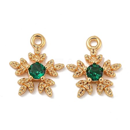Flower Brass Micro Pave Cubic Zirconia Pendants KK-N254-102G-02-1