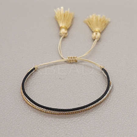 Miyuki Seed Braided Bead Bracelet with Double Tassel BJEW-P269-46C-1