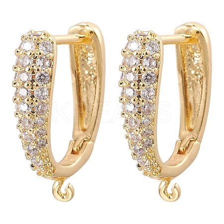 Brass Micro Pave Clear Cubic Zirconia Hoop Earring Findings ZIRC-YW0001-07G-1