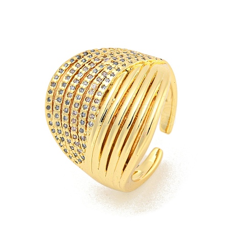 Rack Plating Brass Micro Pave Clear Cubic Zirconia Wide Cuff Rings for Women RJEW-C103-09G-1