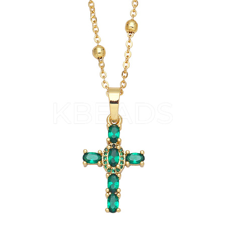 Fashionable Hip Hop Cross Pendant Necklace for Women with Micro Inlaid Gemstones and Zircon Crystals (NKB072) ST0160265-1