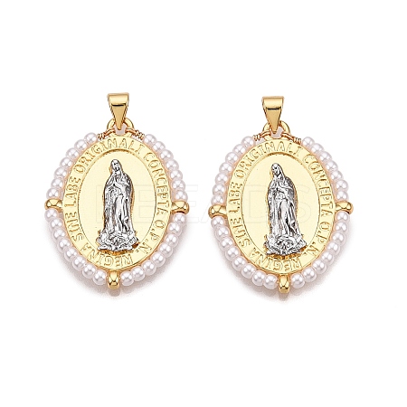 Brass with ABS Imitation Pearl Pendants KK-T070-16G-03-1