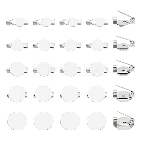 Unicraftale 50Pcs 5 Style 316 Surgical Stainless Steel Brooch Base Settings STAS-UN0053-58-1