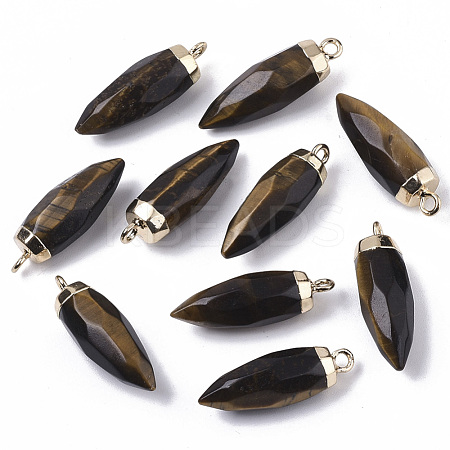 Top Golden Plated Natural Tiger Eye Pointed Pendants G-S359-078A-1