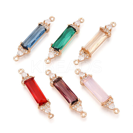 Brass Micro Pave Clear Cubic Zirconia and Glass Connector Charms KK-T076-02KCG-1