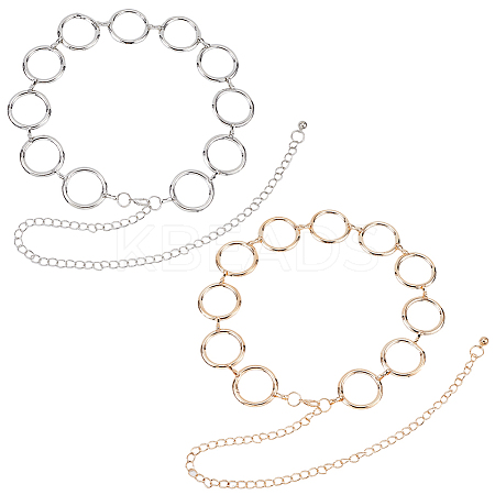 2Pcs 2 Colors Alloy Ring Link Chain Waist Belts AJEW-CN0002-80B-1