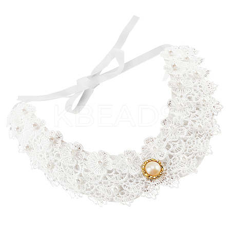Plastic Pearl & Crystal Rhinestone Flower Colllar AJEW-WH0326-08A-1
