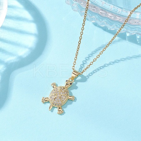 Brass Micro Pave Clear Cubic Zirconia Tortoise Pendant 304 Stainless Steel Cable Chain Necklaces for Women NJEW-JN05903-01-1