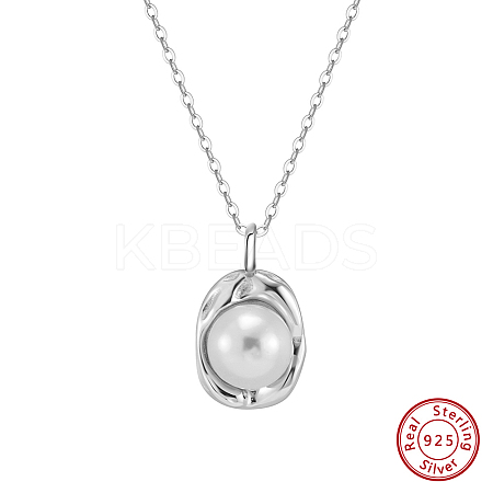 Shell Pearl Oval Pendant Necklaces NJEW-L125-008P-1