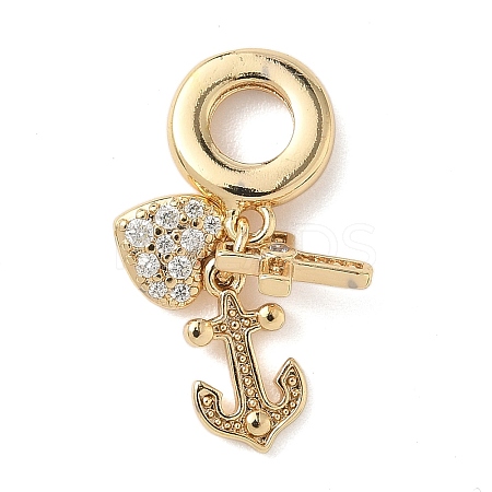 Brass Micro Pave Clear Cubic Zirconia European Dangle Charms KK-D502-04G-1