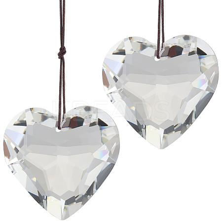 2Pcs Glass Heart Pendant Decorations HJEW-SP0001-22A-1