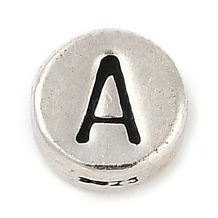925 Sterling Silver Flat Round with Letter Beads STER-G044-01AS-A-1
