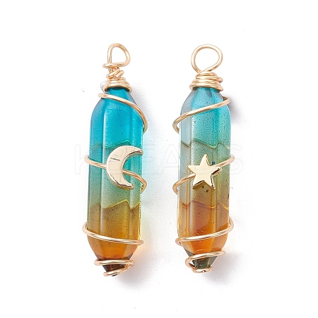 2Pcs 2 Style Two Tone Glass Double Terminated Point Beads Pendants Set PALLOY-JF02538-01-1