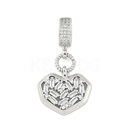 Brass Clear Cubic Zirconia Heart European Dangle Charms KK-Z090-04P-1