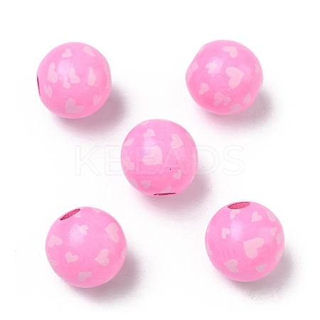 Valentine's Day Spray Painted & Printed Wood European Beads WOOD-L023-03B-1